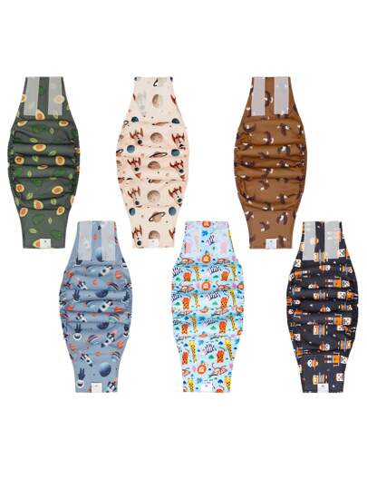 6 fraldas de pano para cães machos (6 pacotes) - Bolsa para fraldas altamente absorvente para cães, fraldas laváveis para cães machos - Fraldas reutilizáveis para cães machos (design impresso)