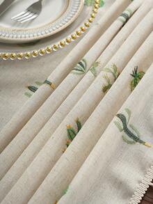 1 件带流苏的仙人掌刺绣桌布，精致的花卉刺绣装饰，适用于客厅、卧室、厨房、咖啡桌、电视柜、蕾丝边盖