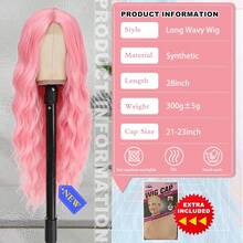 Cosplay Long Pink Wig 28 Inch Middle Part Synthetic Wig Realistic Gifts Party Wigs Women Daily Use Colorful Wigs (Pink) - Ombre Purple - View 6