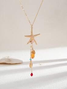 1pc/2pcs/3pcs/Set Ocean Vacation Style Thin Chain Starfish Shell Tassel Pendant Necklace & Earrings, Luxurious Lightweight Vacation Party Women Couple Street Carnival Versatile Jewelry Accessories Gift - Gold - View 10