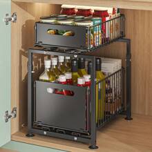 1 Pieza Set Organizador debajo del Fregadero, Organizador de Gabinete de dos niveles Plegable con Ruedas, Organizador Resistente a la Oxidación Debajo del Fregadero, Organizadores de Gran Capacidad Debajo del Fregadero y Cajones Deslizantes de Almacenamiento, Estante de Almacenamiento de Cocina, Bandeja de Almacenamiento Deslizante para Botellas de Especias