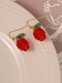 2pcs Resin Lemon Raspberry Earrings Light Weight Fruit Food Earrings Can Love Kawaii Earrings Pastoral Earrings For Her Birthday Present