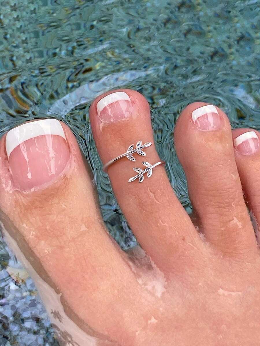 1PC S925 Sterling Silver Delicate Unique Leaf Toe Ring Adjustable Toe Ring For Summer Seaside Wear - Leaf Toe Ring - View 1