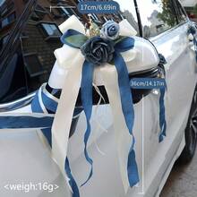 2pcs Wedding Celebration Flower Car Rearview Mirror Decor, Handle Bow Decor, Retro Luxury Wedding Chair Back Flower Arrangement, Vehicle Decor
