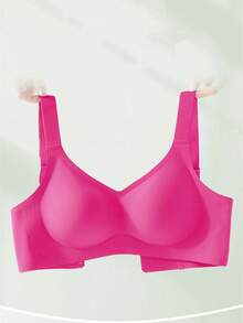 Áo ngực nâng đỡ mềm mại dành cho nữ, màu trơn, thoải mái, tối giản, không gọng, không chảy xệ - Màu Hồng Tươi - Xem 3
