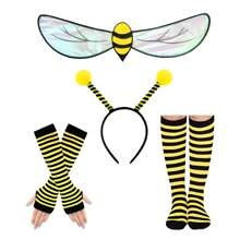 4/5 Stücke Bienen Kostüm für Erwachsene Frauen, gelbe Bienen Kopfbänder mit Antennen, transparente Flügel, gelber Tüllrock, gestreifte Stulpen Socken und Handschuhe für Karneval, Ostern Tier Cosplay Party Kostüme
