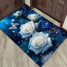 Un grand tapis de sol avec des motifs floraux personnalisés dans un style moderne. Ce tapis de luxe complète diverses décorations d'intérieur. Il est premium, lavable en machine et construit avec un matériau haute densité, avec des particules antidérapantes au bas, des propriétés résistantes à la décoloration et un design moderne et léger pour une portabilité facile.