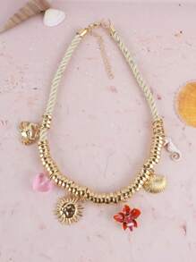 Collar multicapa para mujer - Presenta diseños de cangrejo, corazón, floral, sol, concha, caballito de mar, con estilo de playa/resort elegante y versátil