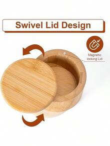 Bamboo Salt Cellar, Magnetic Swivel Lid Salt Box, Round Container For Storing Pepper Sugar Herbs, 6 Ounce Capacity