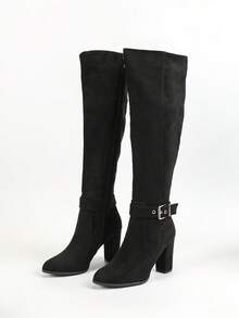 Knee High Boots Women Chunky Heel Round Toe Tall Boot For Women High Heel Side Zipper Long Boots - màu đen - Xem 7