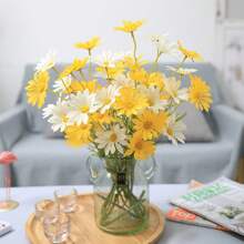 6Pcs Artificial Chamomile Flowers (Yellow)- Realistic European Daisy Fake Flowers For Home Decor, Spring Summer Table Centerpiece, Wedding, Party, Office Desk Decorations,Garden Decor,Outdoor Plant,Gardening,Pink Fake Flowers