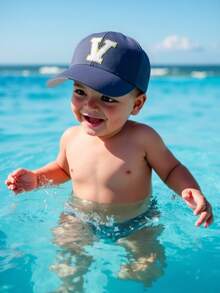 1顶A-Z字母可调节婴儿/幼儿棒球帽，儿童遮阳帽，男女通用休闲棒球帽 - 藏蓝色 - 查看 5