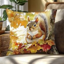 1pc Autumn Maple Forest Animal Cute Bear Fox Squirrel Deer Printed Throw Pillow Case [No Pillow Insert], 17.7*17.7in(45*45cm), [Single Sided Printed], For Sofa, Bed, Living Room, Bedroom, Car, Office, Hotel Decoration, All Season, Perfect Gift For Family And Friends