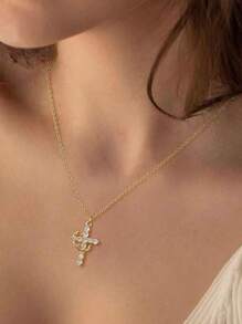 Mother's Day Gifts For Mom Upgraded Crown Cross Necklace For Women 14K Gold Plated Crown Cross Pendant Necklace Simple Diamond Gold Necklaces Faith Cross Jewelry First Communion Necklace