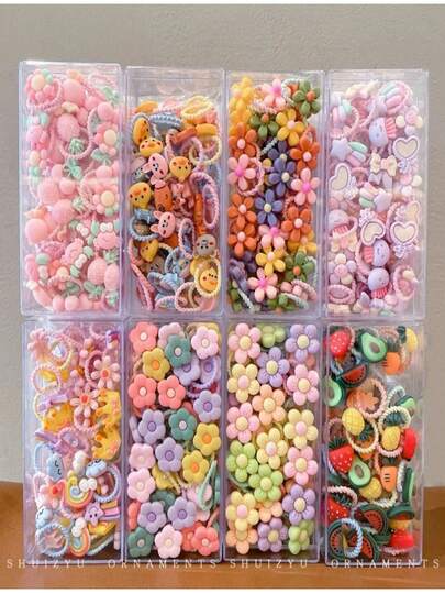 40/80pcs Mixed Color Pattern Cute Hair Scrunchies Set, Elastic Hair Ties Won't Damage Hair - Colorful Stretchy Hair Bands, Suitable For Ponytails & Braids, Random Color Assortment Hair Accessories