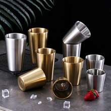 1pc Stainless Steel Double Layer Anti-Scald & Anti-Drop Water Cup, Minimalist Design, Durable And Practical, Multiple Capacity Options, Suitable For Home, Restaurants, Self-Service Cafeterias, Can Be Used As Cold Drink, Water, Milk Tea Or Coffee Cup