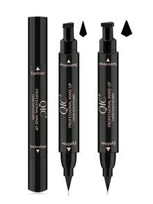 QIC 二合一印章眼线笔、黑色液体双头防水眼线笔翼状眼线笔、翼状印章眼线笔、完美翼猫眼模板印章适用于所有眼部化妆工具、午夜黑防水防晕染眼线笔、Vamp Wing、Wing Liner 三角头眼线笔（10mm 经典款） - 黑色 - 查看 9