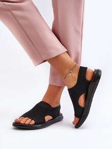 女士时尚休闲平底凉鞋，夏季百搭 - 黑色 - 查看 7