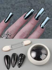 1盒魔镜黑指甲铬粉全息金属深色指甲闪粉颜料哥特式摩擦粉凝胶指甲油美甲用品 - 彩色 - 查看 4