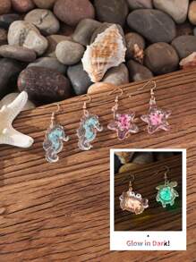 1 Pair Of Luminous Earrings With Ocean Creatures Design - Sea Horse, Crab, Turtle, Starfish For Beach Party & Music Festival
