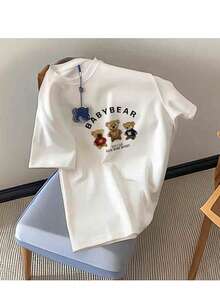 200g All Cotton Japanese Summer T-Shirt, Loose Crew Neck, Simple Print - 白色 - 查看 2