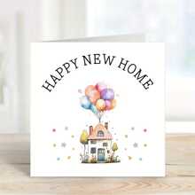 1 pezzo Biglietto di auguri per il nuovo ufficio/casa - Illustrazione di palloncini colorati e casa accogliente, perfetto per celebrare il giorno del trasloco, decorazione festiva per la casa | Design allegro | Carattere elegante, regalo per il riscaldamento della casa, per forniture scolastiche, ritorno a scuola