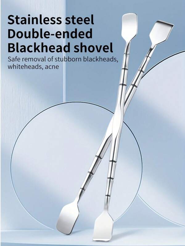 Double-Headed Stainless Steel Blackhead Shovel - Dual-Ended Nose & Stubborn Blackhead Remover Tool For All Light Beige Types, Safe Pore Cleaning & Removal, Gentle Facial Blackhead Extractor With Durable Design
