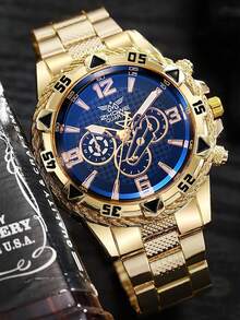 Blue Light Glass Men's Business Watch, Steel Band Quartz Watch With Multi-Function Digital Scale Chronograph, Suitable As Gift For Anniversary, Year-End Promotion, Singles' Day, Halloween Promotion, No Gift Box