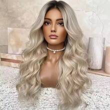 Ombre Ash Blonde Lace Front Wig Human Hair 200% Density Body Wave Ombre Dark Roots Ash Blonde Wig Pre Plucked Gluless Human Hair Wigs With Natural Hairline 13x4 HD Lace Front Colored Wig For Women 30Inch Long Wave Wig Holiday Christmas New Year Wig
