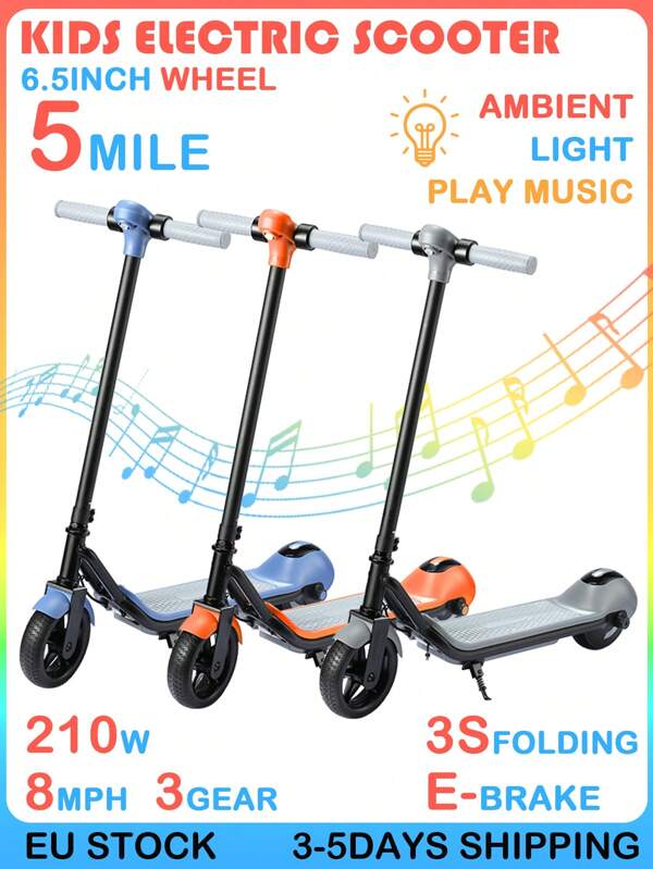 Mankeel Kid's Electric Scooter für Kinder 210W Motor 14 km/h (8.6 mph) 24V 2.5Ah Lithium-Batterie 8 km (4 Meilen) Reichweite E-Bremse LED-Beleuchtung Play Music Funktion Faltbar Tragbar bis zu 60kg Geeignet für Kinder im Alter von 6-12 Jahren Unterhaltung, Spielzeug, Outdoor-Spiel, Reisen, Geburtstagsgeschenke, Holiday Gifts!