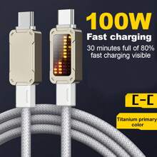 Cable USB Tipo C a USB C de 100W con luz LED que fluye, admite carga ultra rápida con chip Emarker, cable de datos trenzado de carga rápida PD compatible con Galaxy S25, S22, Mate40 Pro, 15 16 Pro Max Pro