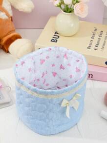 A Blue Round Storage Basket, Quilted Storage Bag, Cute Storage Basket, Home Goodies, Desktop Storage Basket, Sundries Storage Basket, Bag