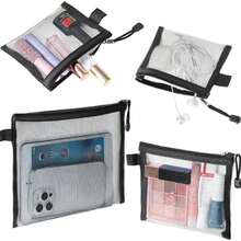 4个装网眼拉链袋，3种尺寸，迷你化妆品收纳袋，便携旅行包，带拉链口袋，可作笔袋，适用于化妆品和旅行用品，黑色，返校季，学习用品，铅笔盒，铅笔袋，书包，文具 - 黑色 - 查看 4