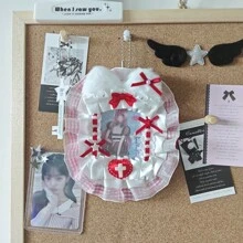 Portacarte per foto con orecchie di coniglio e gatto in peluche fatti a mano, pizzo, stile Kpop, materiale scolastico, per il ritorno a scuola