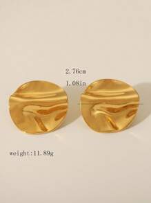 1 peça de brincos redondos assimétricos de aço inoxidável com babados e ouro 18k da moda, adequados para uso diário feminino, joias para férias de verão