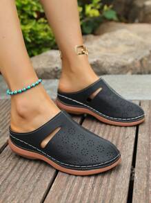 Women's Platform Chunky Heel Sandals, Closed Toe Summer Ladies Slides, Casual Elegant Wedge Slippers, Suitable For Vacation, Beach, Date, Shopping, Party, Pool Party