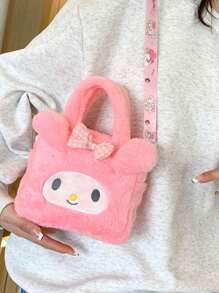 Sanrio Minimalist Cartoon Plush Kids Handbag & Crossbody Bag, Kuromi & Pompompurin Design For Girls