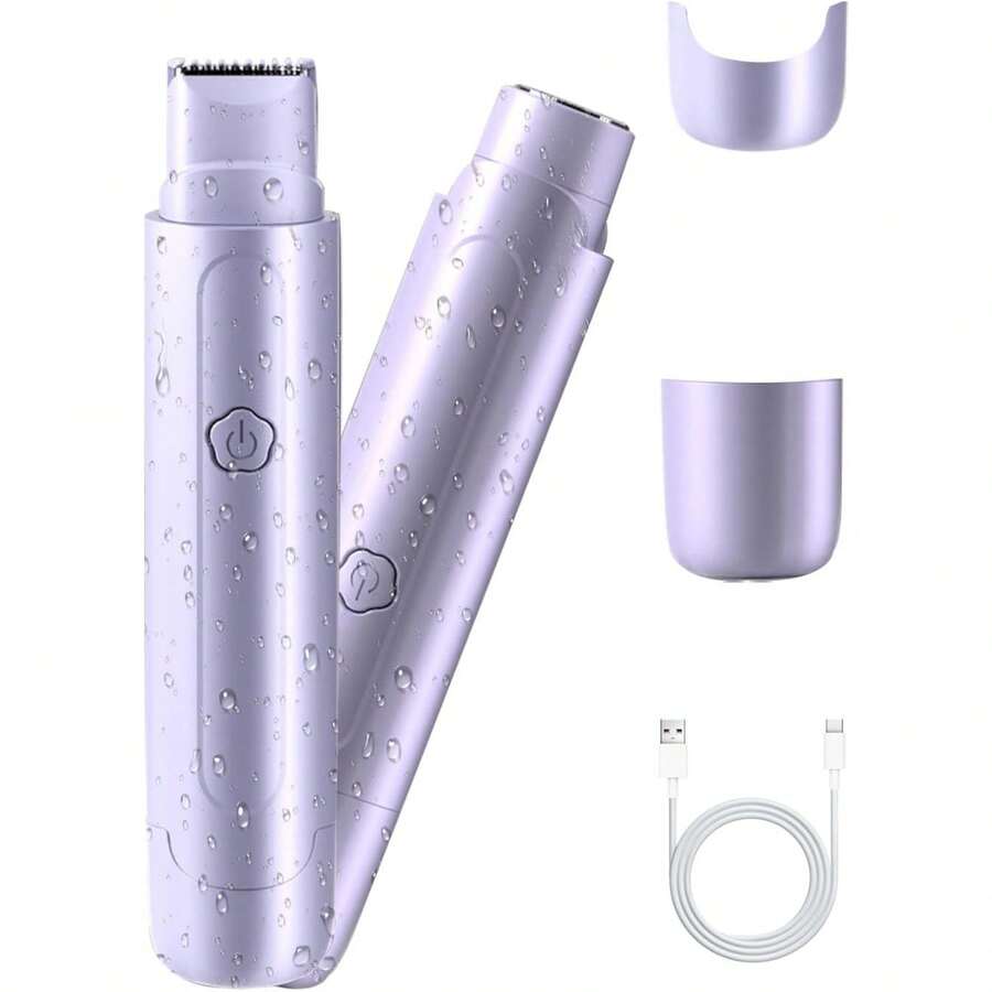 COSYGLOW Bikini Trimmer For Women, 2 In 1 Lady Facial Razor, IPX7 Waterproof Wet & Dry Body Hair Remover, Rechargeable Pubic Hair Trimmer, Electric Shaver For Face Underarm Leg Arm - 紫色 - 查看 1