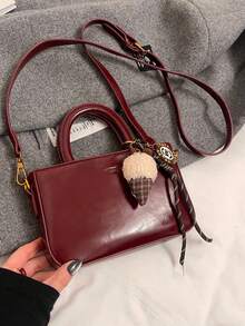 勃艮第皮革手提包，复古小号托特包，时尚百搭拉链斜挎包，适合女士日常使用、约会、送礼、购物、钱包、大学生、年轻专业人士、办公室、大学、工作、商务、通勤、户外、旅行 - 酒紅色 - 查看 7