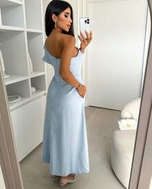Elegant Mule Dress With Pocket And Zipper - 淺藍色 - 查看 2