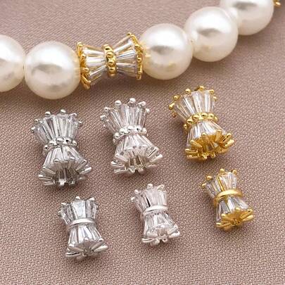 1/2/3件18k镀金珠帽锆石双花珠帽花丝花珠黄铜珠隔片双头珠帽适用于珠宝制作手链耳环用品女士