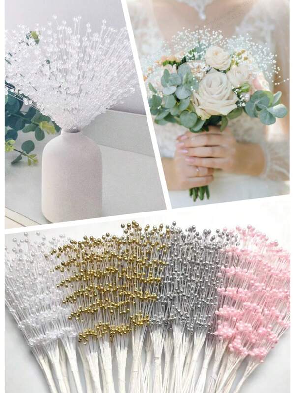 50/30 piezas Flores de perlas artificiales mini blancas con tallo de perlas, decoración para ramos de novia, bodas y fiestas, kit para hacer coronas y centros de mesa, decoración de flores para pastel de boda, mesa de postres y manualidades del hogar