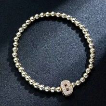 1 件简约黄铜和立方字母串珠弹性手链，适合女士 - 金色 - 查看 15