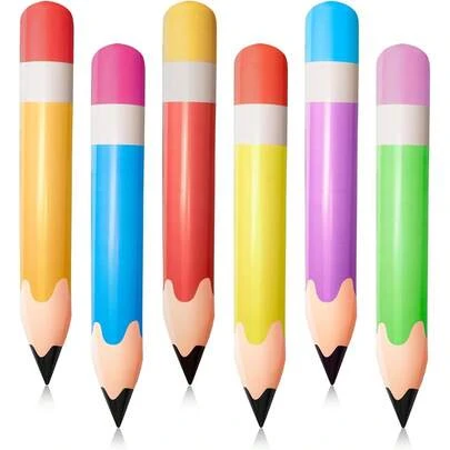 6 piezas de lápices grandes inflables, combo multicolor para decoraciones de fiesta de regreso a clases, suministros de suspensión, props fotográficos, regalos de cumpleaños, decoración del aula, accesorios para fiestas en la piscina de verano