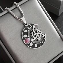 1pc Stainless Steel Irish Knot Red Gemstone Pendant Wiccan Witch Knot Moon Necklace Men Women Lucky Jewelry