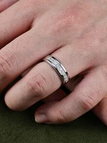 AIHUASI 1 件精致莫桑石水钻结婚戒指，男士 925 纯银永恒戒指 2.5*2.5 毫米 0.15 克拉公主方形切割耀眼 D 色 VVS1 莫桑石承诺订婚戒指精美珠宝情人节礼物