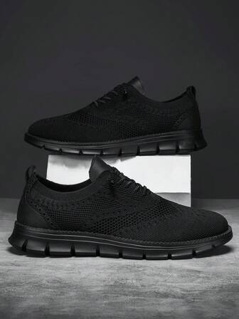 Men's Lightweight Breathable Mesh Sneakers, Black Fashionable Casual Shoes, Comfortable Large Size Loafers, Great Gift For Husband