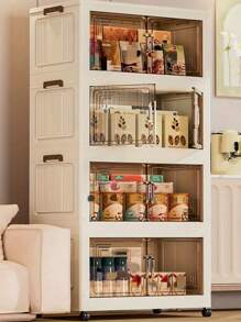 3/4/5layer Folding Storage Cabinet, Large Capacity Magnetic Double Opening Storage Box, Large Storage Box With Lid And Wheels, Can Store Clothes, Snacks, Toys And Books, Outdoor Foldable Container For Home And Office
