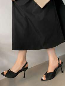 2.5" Stiletto High Heel Sandals, Summer New Arrival Pleated Metal Buckle Pointed Toe Sexy Thin Heels Women Shoes - Black - View 2