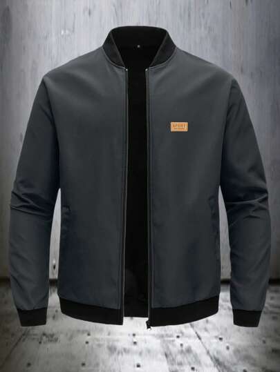 Winter Plus Size Men's Outdoor Sports Casual Stand Collar Baseball Jacket, Solid Color Zipper Thick Coat, Gift For Boyfriend, Husband, Friend, Father's Day